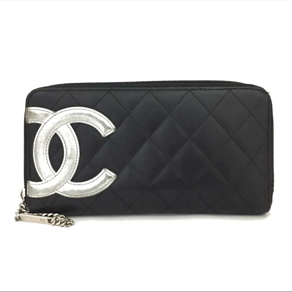CHANEL Combon black lambskin long wallet- Authentic